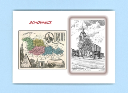 Cartes Postales impression Noir avec dpartement sur la ville de SCHOENECK Titre : eglise