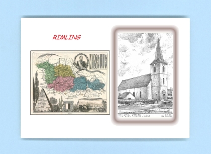 Cartes Postales impression Noir avec dpartement sur la ville de RIMLING Titre : eglise
