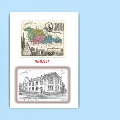 Cartes Postales impression Noir avec dpartement sur la ville de REMILLY Titre : mairie