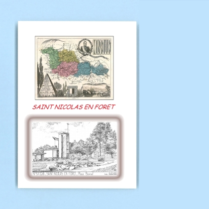 Cartes Postales impression Noir avec dpartement sur la ville de ST NICOLAS EN FORET Titre : place bonnet