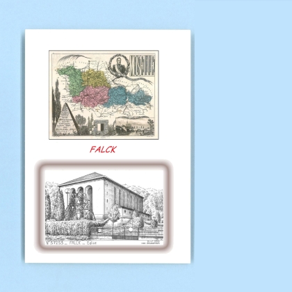 Cartes Postales impression Noir avec dpartement sur la ville de FALCK Titre : eglise
