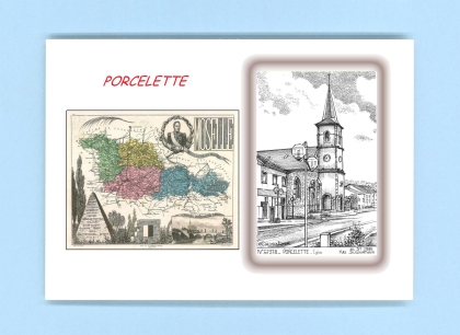 Cartes Postales impression Noir avec dpartement sur la ville de PORCELETTE Titre : eglise