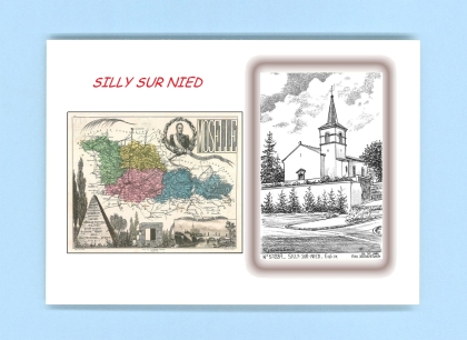 Cartes Postales impression Noir avec dpartement sur la ville de SILLY SUR NIED Titre : eglise