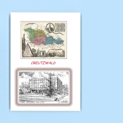 Cartes Postales impression Noir avec dpartement sur la ville de CREUTZWALD Titre : hotel de ville