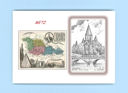 Cartes Postales impression Noir avec dpartement sur la ville de METZ Titre : temple