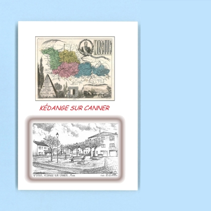 Cartes Postales impression Noir avec dpartement sur la ville de KEDANGE SUR CANNER Titre : place