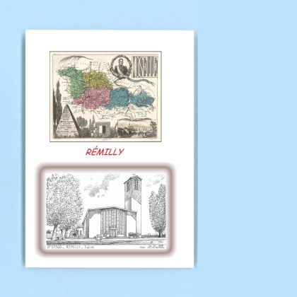 Cartes Postales impression Noir avec dpartement sur la ville de REMILLY Titre : eglise