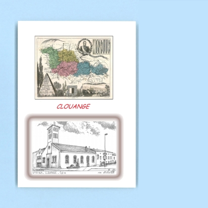 Cartes Postales impression Noir avec dpartement sur la ville de CLOUANGE Titre : eglise