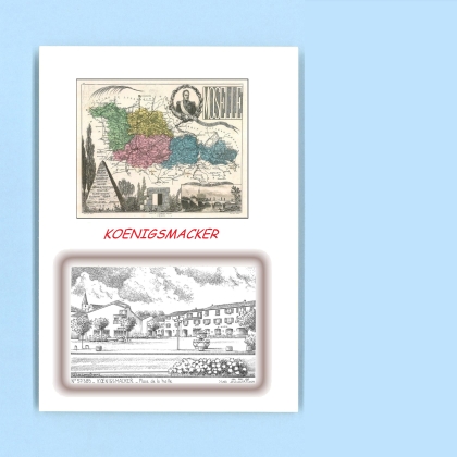 Cartes Postales impression Noir avec dpartement sur la ville de KOENIGSMACKER Titre : place de la halle