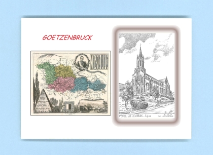 Cartes Postales impression Noir avec dpartement sur la ville de GOETZENBRUCK Titre : eglise
