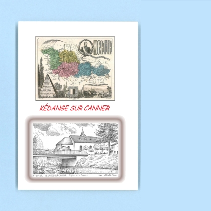 Cartes Postales impression Noir avec dpartement sur la ville de KEDANGE SUR CANNER Titre : eglise et la canner