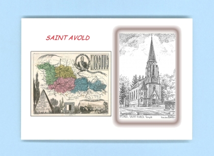 Cartes Postales impression Noir avec dpartement sur la ville de ST AVOLD Titre : temple