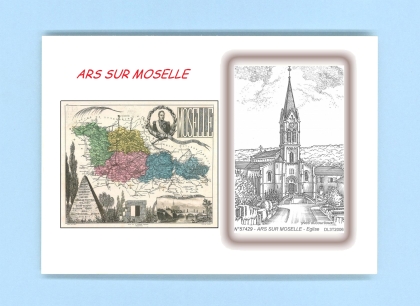Cartes Postales impression Noir avec dpartement sur la ville de ARS SUR MOSELLE Titre : eglise