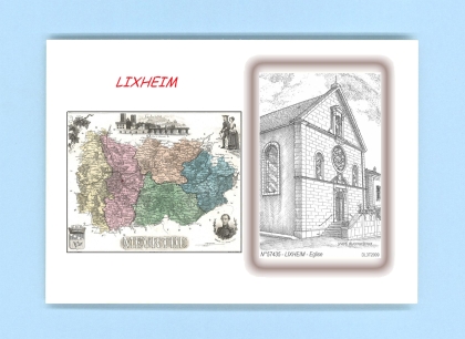 Cartes Postales impression Noir avec dpartement sur la ville de LIXHEIM Titre : eglise