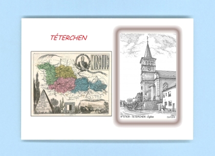 Cartes Postales impression Noir avec dpartement sur la ville de TETERCHEN Titre : eglise