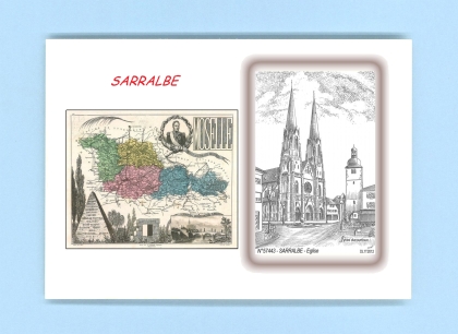 Cartes Postales impression Noir avec dpartement sur la ville de SARRALBE Titre : eglise