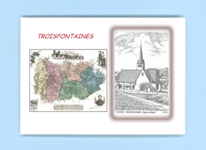 Cartes Postales impression Noir avec dpartement sur la ville de TROISFONTAINES Titre : eglise et mairie