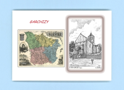 Cartes Postales impression Noir avec dpartement sur la ville de GARCHIZY Titre : eglise