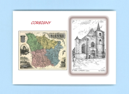 Cartes Postales impression Noir avec dpartement sur la ville de CORBIGNY Titre : eglise