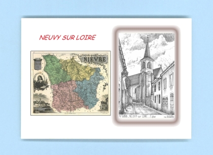 Cartes Postales impression Noir avec dpartement sur la ville de NEUVY SUR LOIRE Titre : eglise