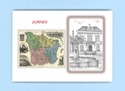Cartes Postales impression Noir avec dpartement sur la ville de DORNES Titre : mairie