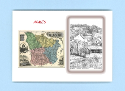 Cartes Postales impression Noir avec dpartement sur la ville de ARMES Titre : vue generale