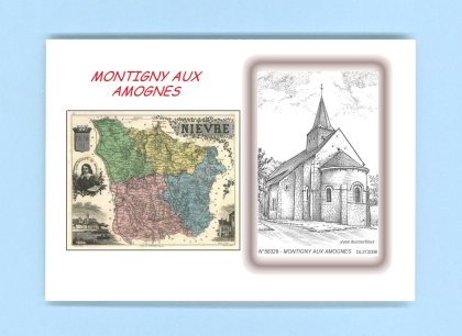 Cartes Postales impression Noir avec dpartement sur la ville de MONTIGNY AUX AMOGNES Titre : eglise