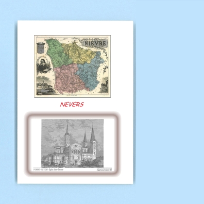 Cartes Postales impression Noir avec dpartement sur la ville de NEVERS Titre : eglise st etienne