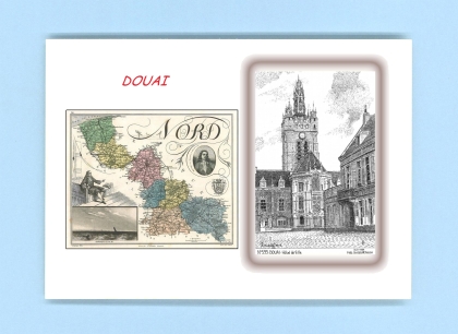 Cartes Postales impression Noir avec dpartement sur la ville de DOUAI Titre : hotel de ville