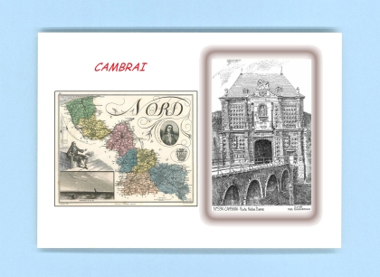 Cartes Postales impression Noir avec dpartement sur la ville de CAMBRAI Titre : porte notre dame