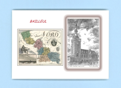 Cartes Postales impression Noir avec dpartement sur la ville de BAILLEUL Titre : hotel de ville