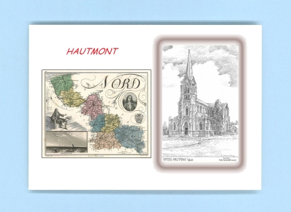 Cartes Postales impression Noir avec dpartement sur la ville de HAUTMONT Titre : eglise