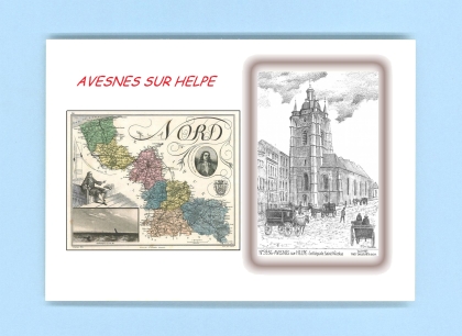 Cartes Postales impression Noir avec dpartement sur la ville de AVESNES SUR HELPE Titre : collegiale st nicolas