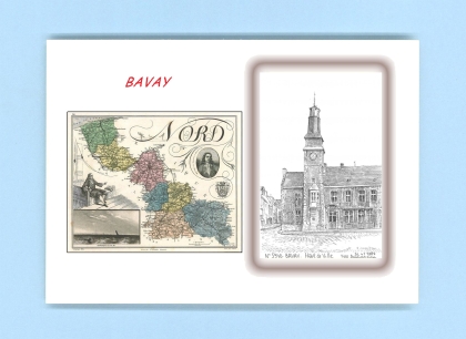Cartes Postales impression Noir avec dpartement sur la ville de BAVAY Titre : hotel de ville