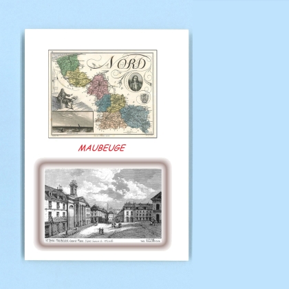 Cartes Postales impression Noir avec dpartement sur la ville de MAUBEUGE Titre : grand place