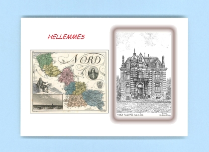Cartes Postales impression Noir avec dpartement sur la ville de HELLEMMES Titre : hotel de ville