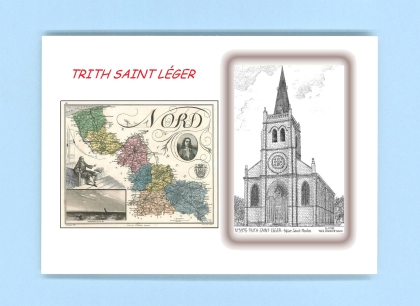 Cartes Postales impression Noir avec dpartement sur la ville de TRITH ST LEGER Titre : eglise st martin