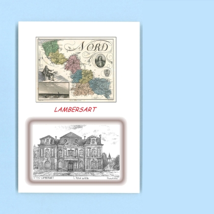 Cartes Postales impression Noir avec dpartement sur la ville de LAMBERSART Titre : hotel de ville