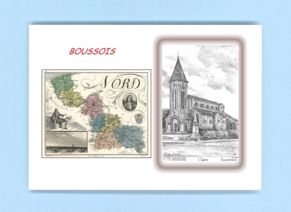Cartes Postales impression Noir avec dpartement sur la ville de BOUSSOIS Titre : eglise