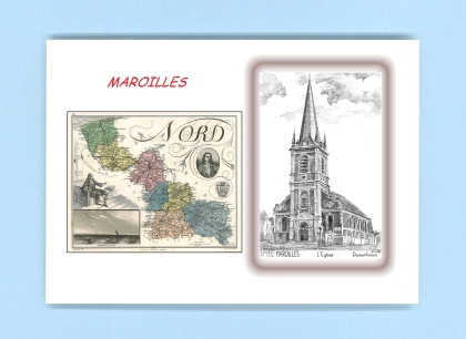 Cartes Postales impression Noir avec dpartement sur la ville de MAROILLES Titre : l eglise