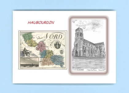 Cartes Postales impression Noir avec dpartement sur la ville de HAUBOURDIN Titre : eglise st maclou