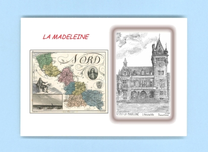 Cartes Postales impression Noir avec dpartement sur la ville de LA MADELEINE Titre : hotel de ville