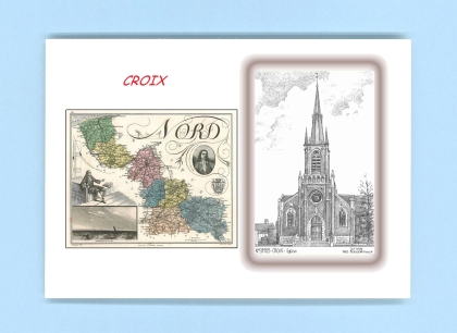 Cartes Postales impression Noir avec dpartement sur la ville de CROIX Titre : eglise