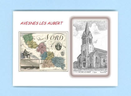 Cartes Postales impression Noir avec dpartement sur la ville de AVESNES LES AUBERT Titre : eglise