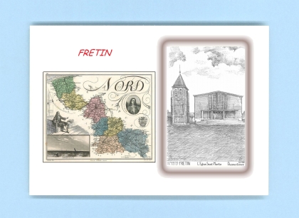 Cartes Postales impression Noir avec dpartement sur la ville de FRETIN Titre : eglise st martin