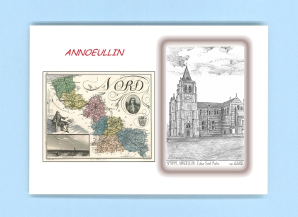 Cartes Postales impression Noir avec dpartement sur la ville de ANNOEULLIN Titre : eglise st martin