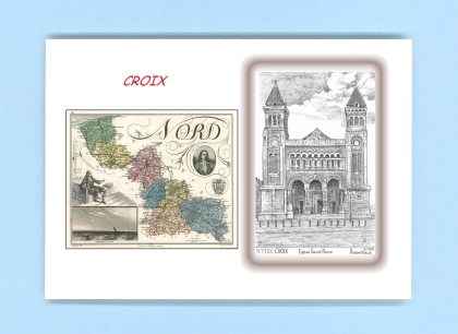 Cartes Postales impression Noir avec dpartement sur la ville de CROIX Titre : eglise st pierre