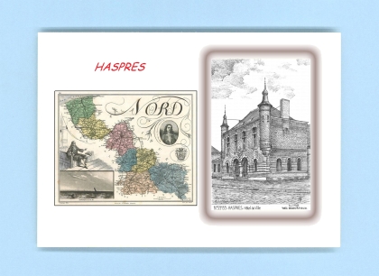 Cartes Postales impression Noir avec dpartement sur la ville de HASPRES Titre : hotel de ville