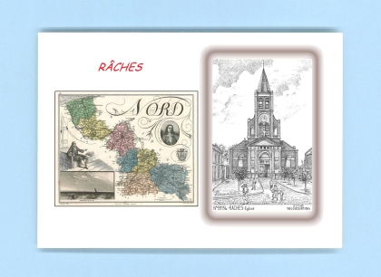 Cartes Postales impression Noir avec dpartement sur la ville de RACHES Titre : eglise