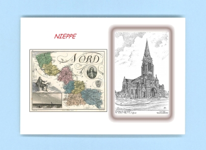Cartes Postales impression Noir avec dpartement sur la ville de NIEPPE Titre : eglise
